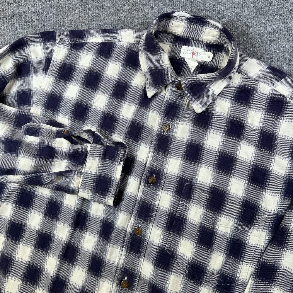 Vintage J Crew Shirt Mens M Blue White Shadow Plaid Flannel Oarsman 90s